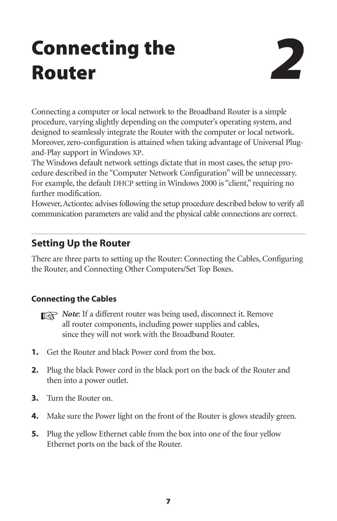 Actiontec electronic RI408 user manual Connecting Router, Setting Up the Router 