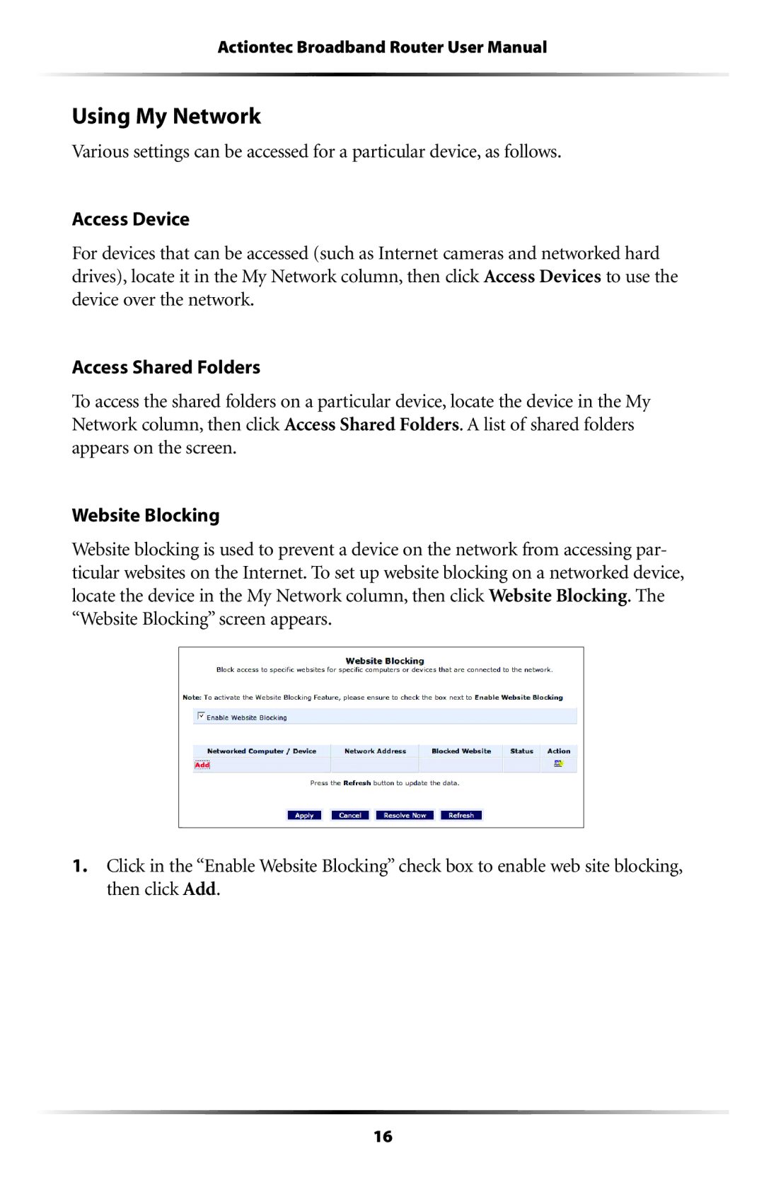 Actiontec electronic RI408 user manual Using My Network 