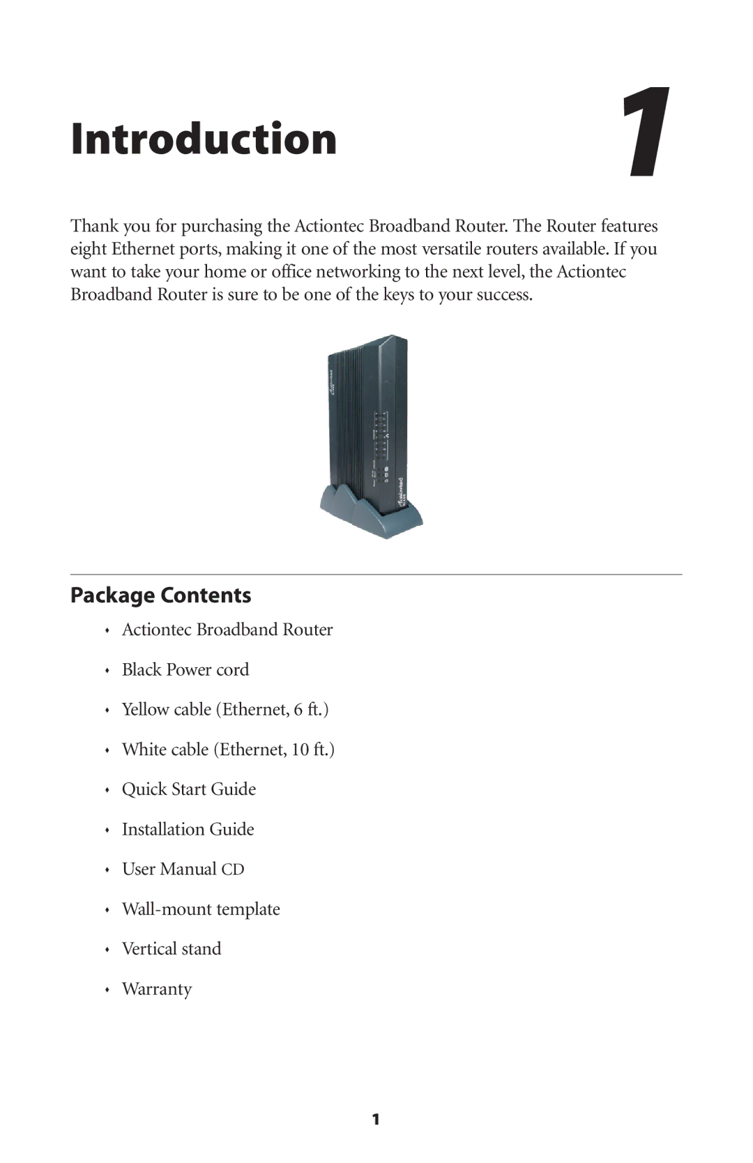 Actiontec electronic RI408 user manual Introduction1, Package Contents 