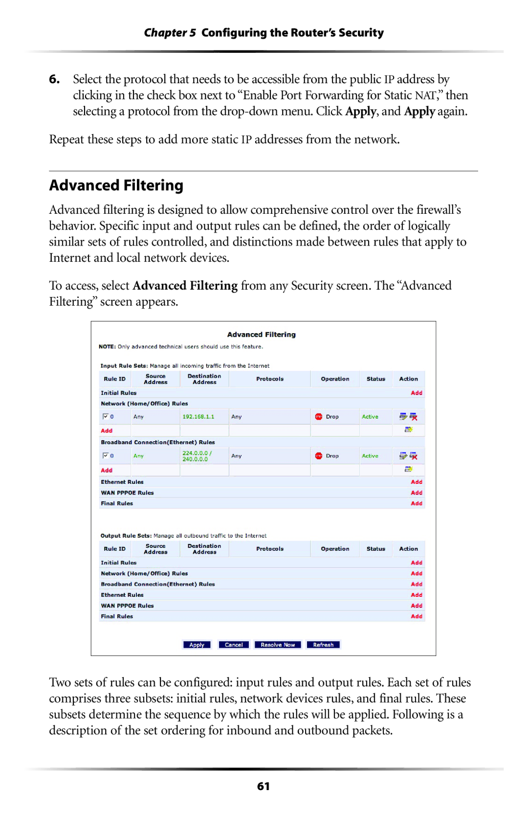 Actiontec electronic RI408 user manual Advanced Filtering 