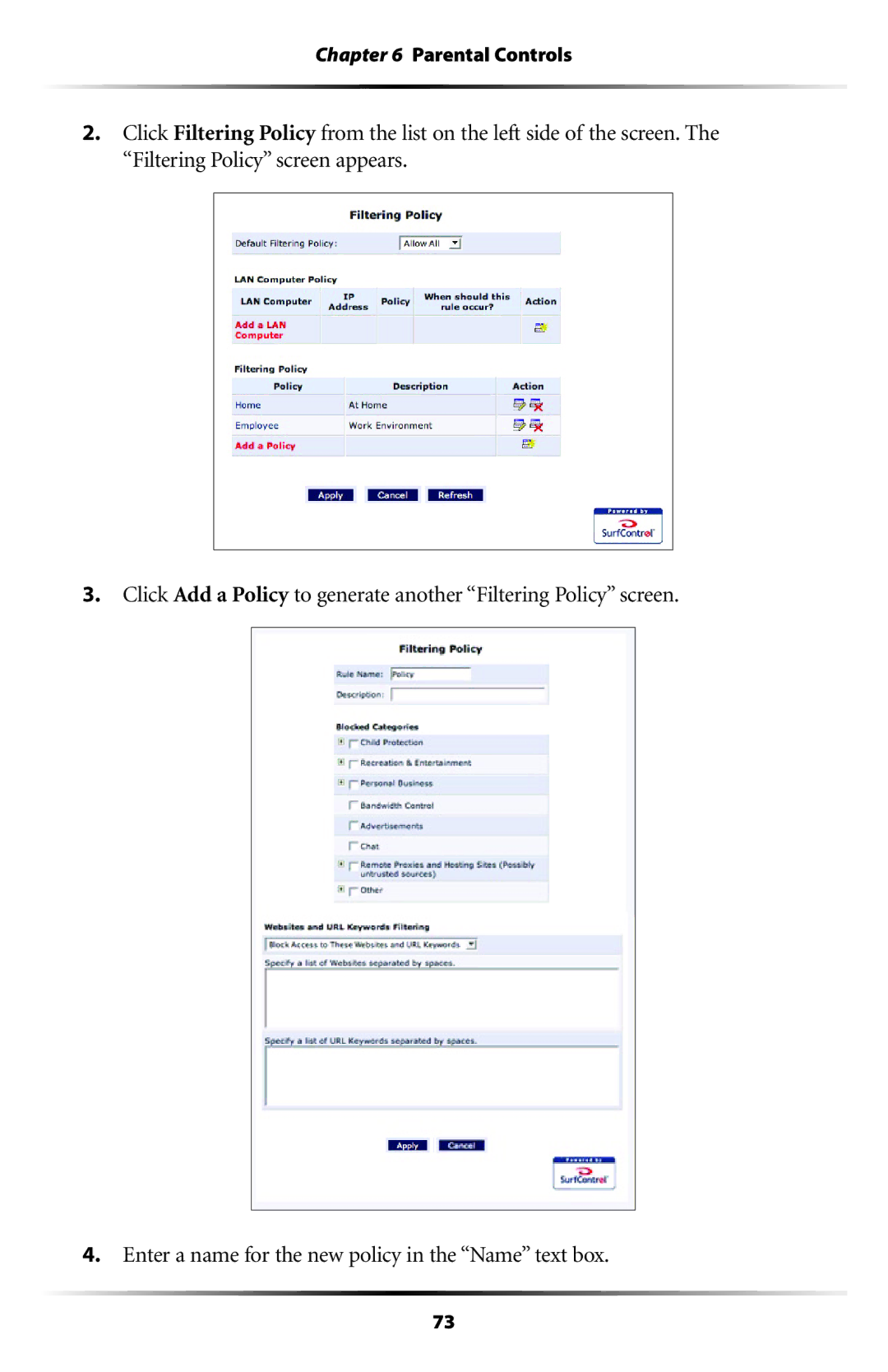 Actiontec electronic RI408 user manual Parental Controls 