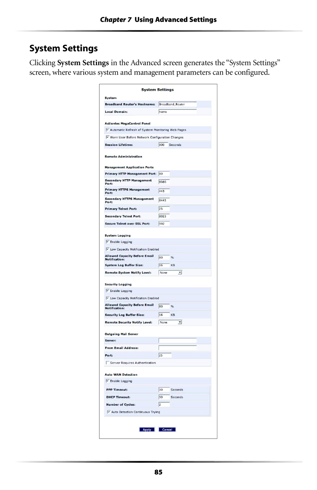 Actiontec electronic RI408 user manual System Settings 