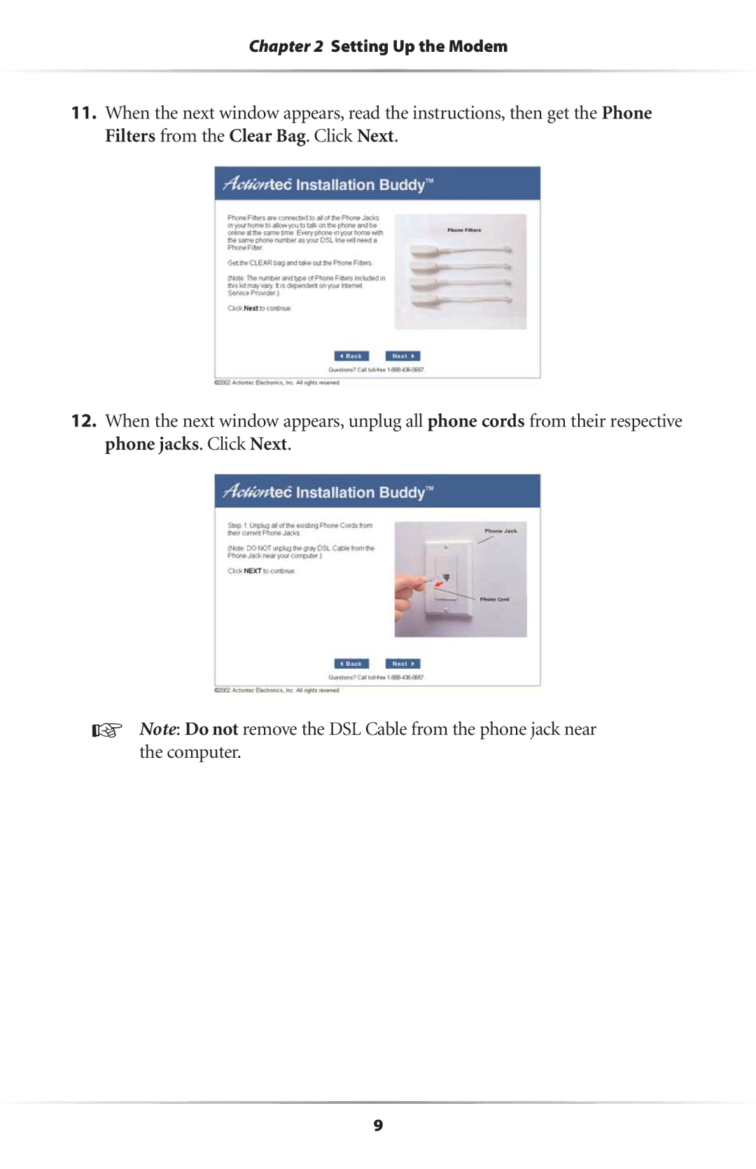 Actiontec electronic UD800TP user manual Setting Up the Modem 