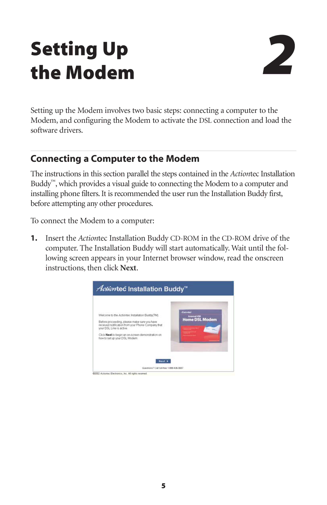 Actiontec electronic UD800TP user manual Setting Up Modem, Connecting a Computer to the Modem 