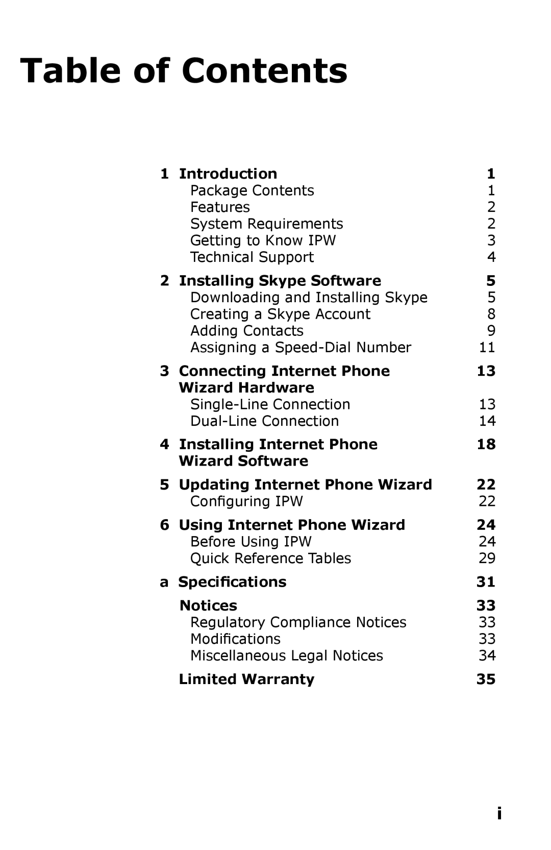 Actiontec electronic UP101 user manual Table of Contents 