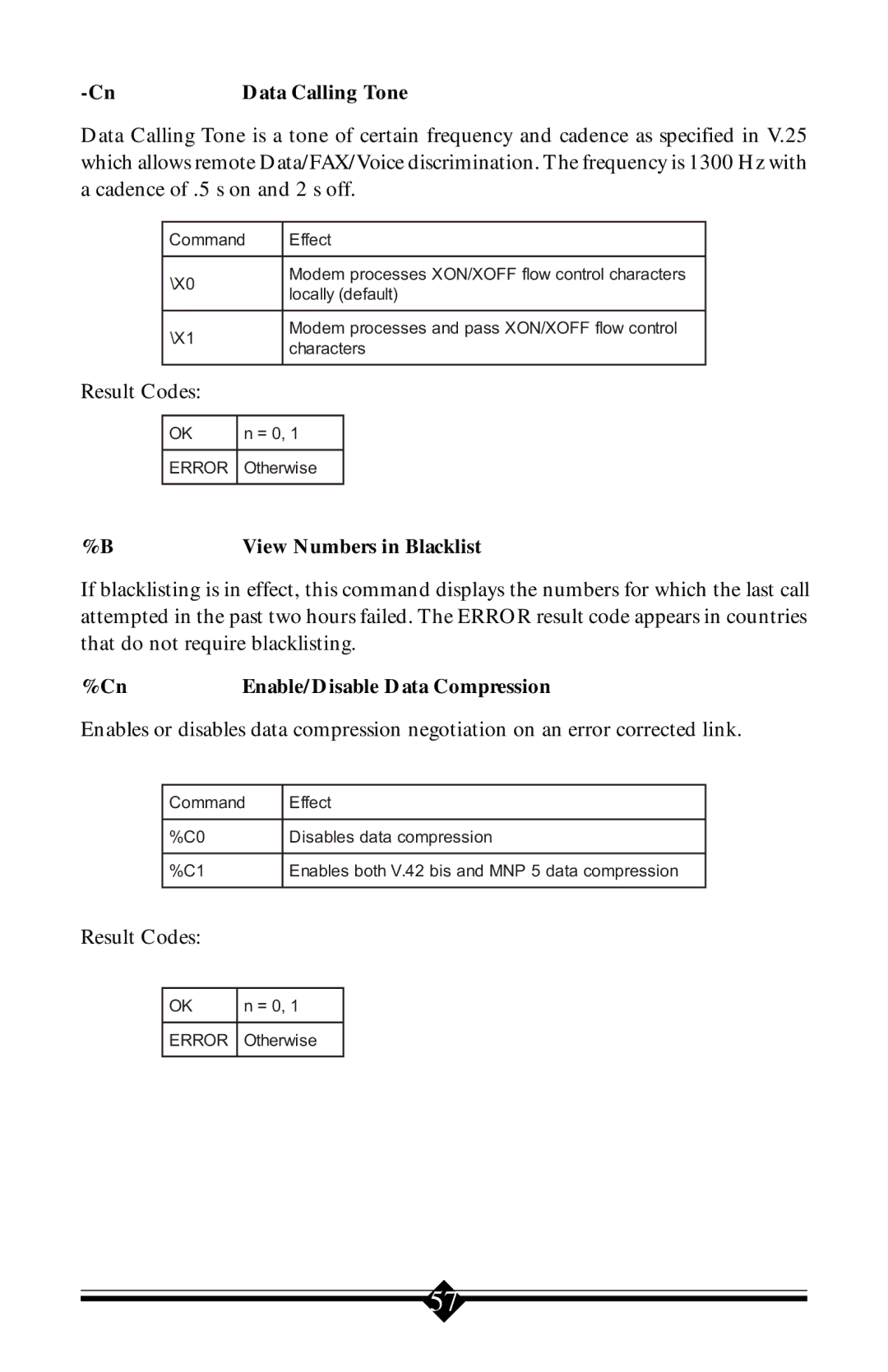 Actiontec electronic V.90 ISA user manual Data Calling Tone, View Numbers in Blacklist, Enable/Disable Data Compression 