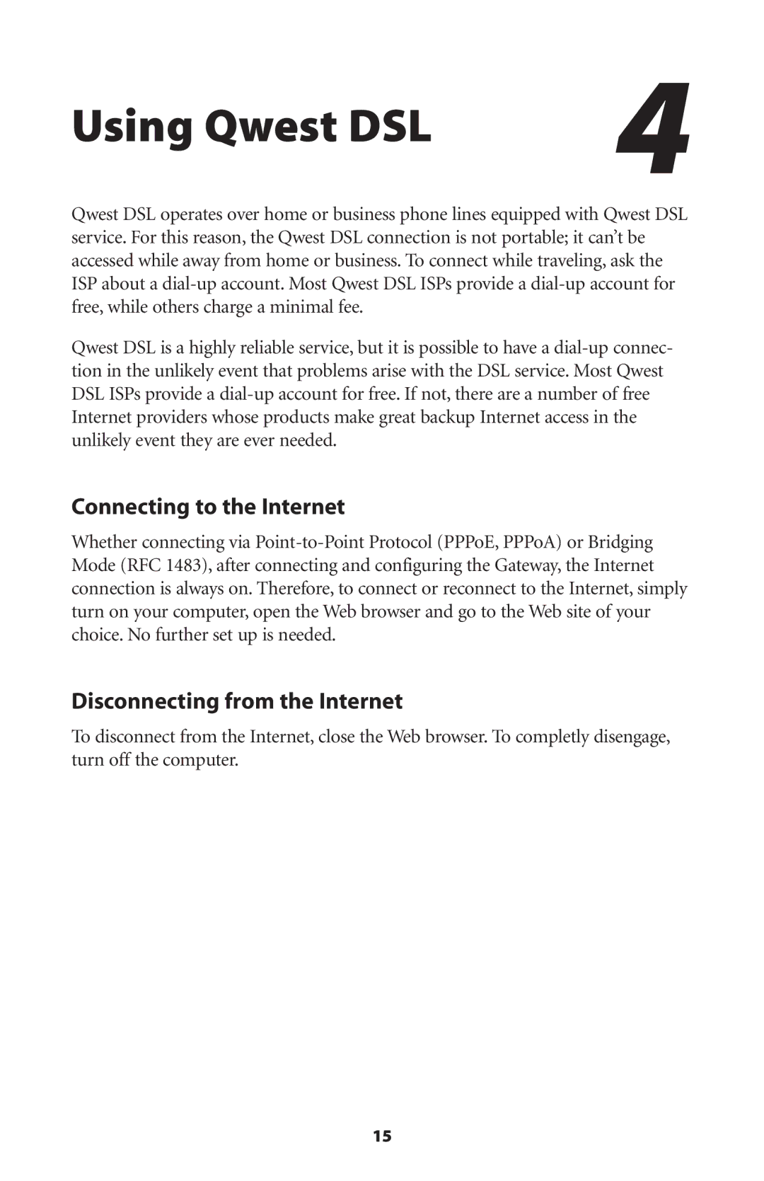 Actiontec electronic Wireless-Ready Using Qwest DSL, Connecting to the Internet, Disconnecting from the Internet 