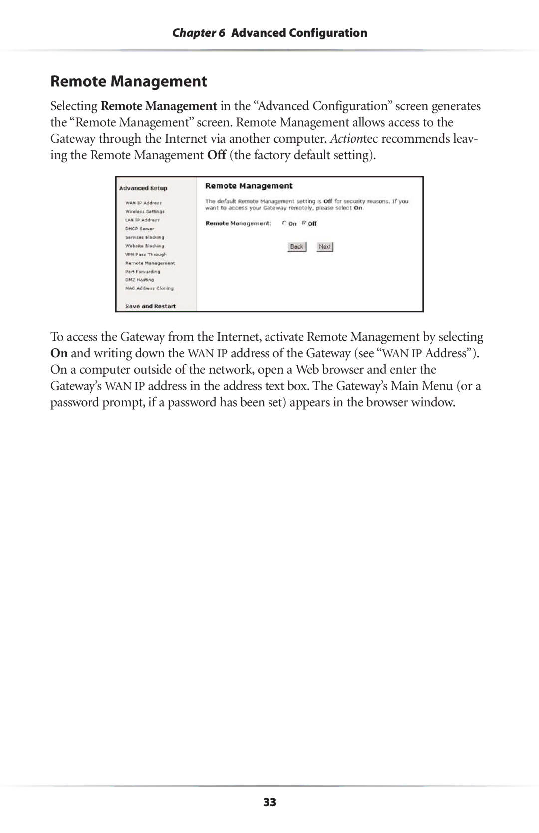 Actiontec electronic Wireless-Ready user manual Remote Management 