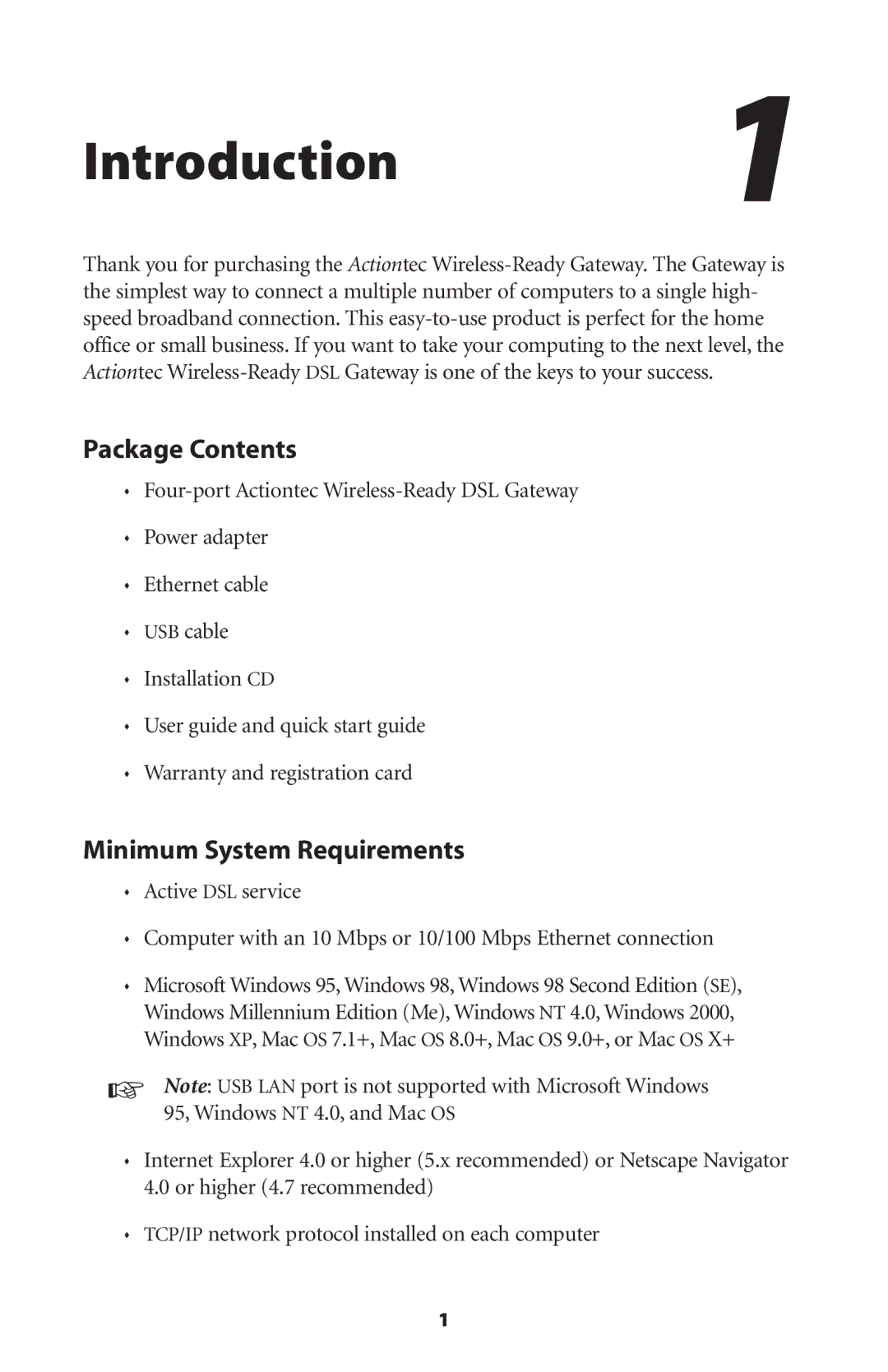 Actiontec electronic Wireless-Ready user manual Introduction1, Package Contents, Minimum System Requirements 