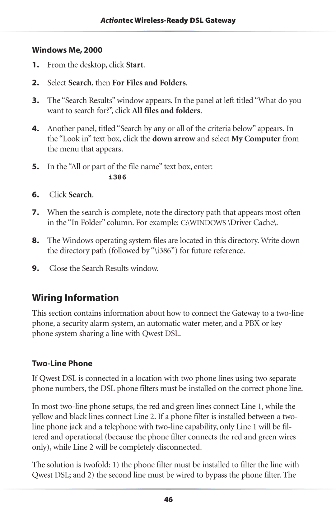 Actiontec electronic Wireless-Ready user manual Wiring Information, Two-Line Phone 