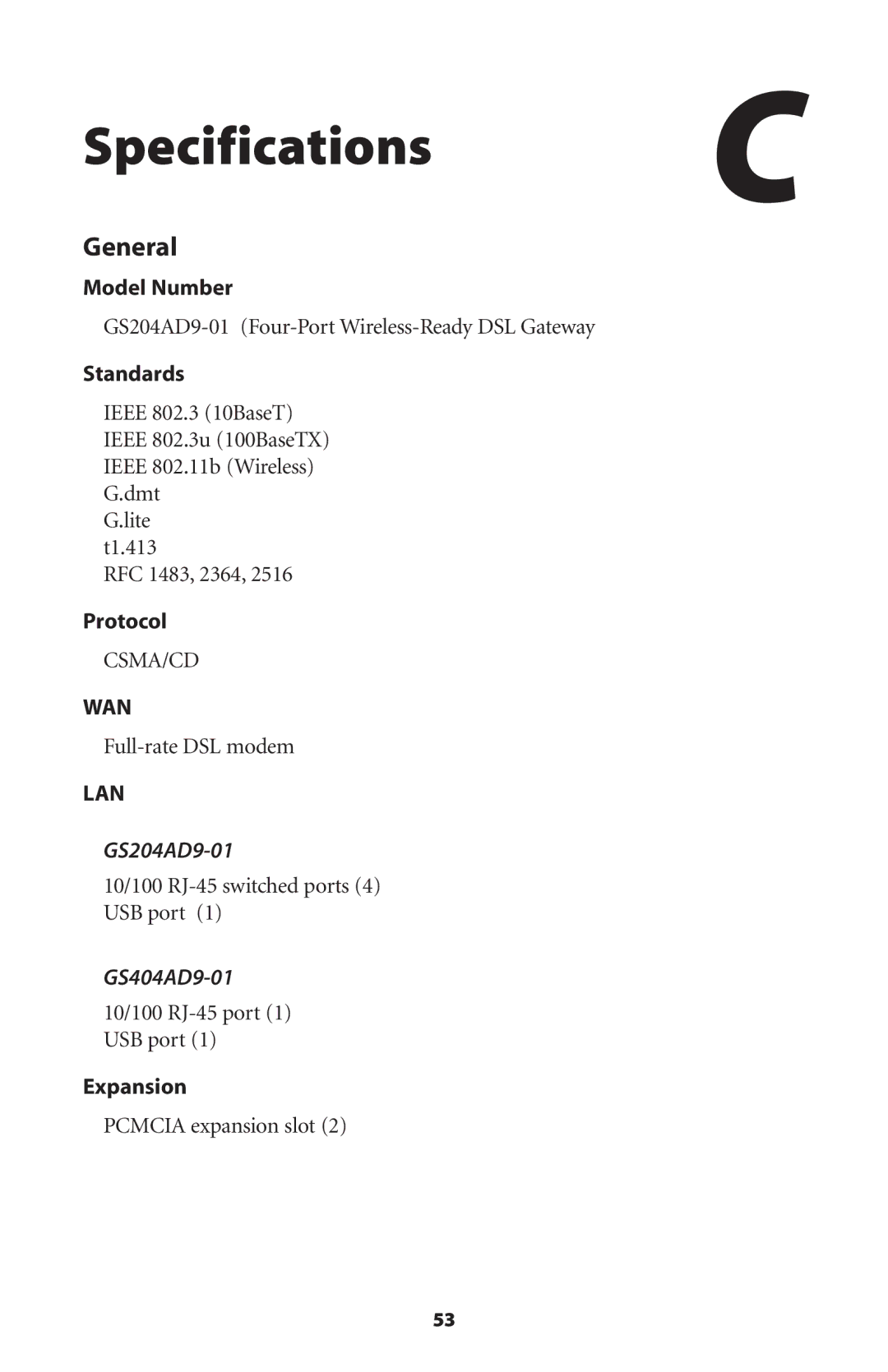 Actiontec electronic Wireless-Ready user manual Specifications C, General 