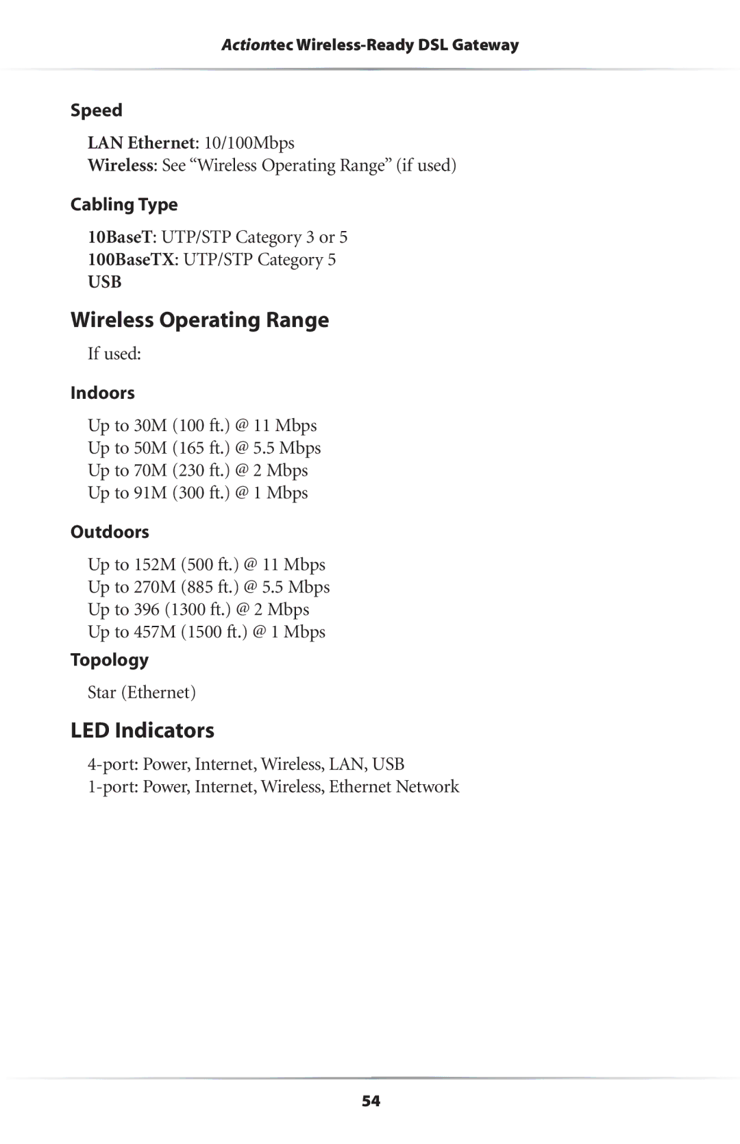 Actiontec electronic Wireless-Ready user manual Wireless Operating Range, LED Indicators 