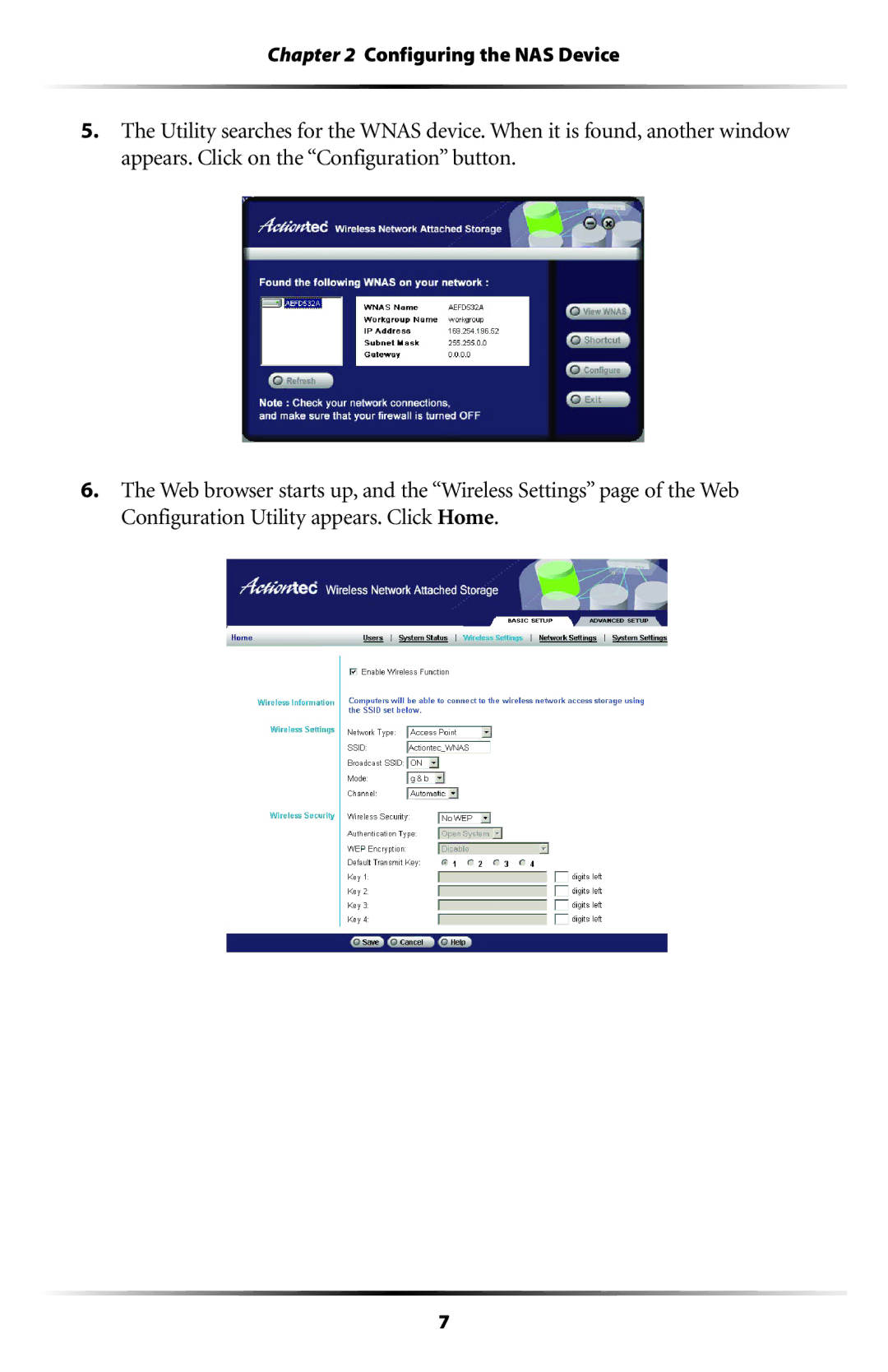 Actiontec electronic WNS100-400, WNS100-250, WNS100-200, WNS100-160, WNS100-300 manual Configuring the NAS Device 