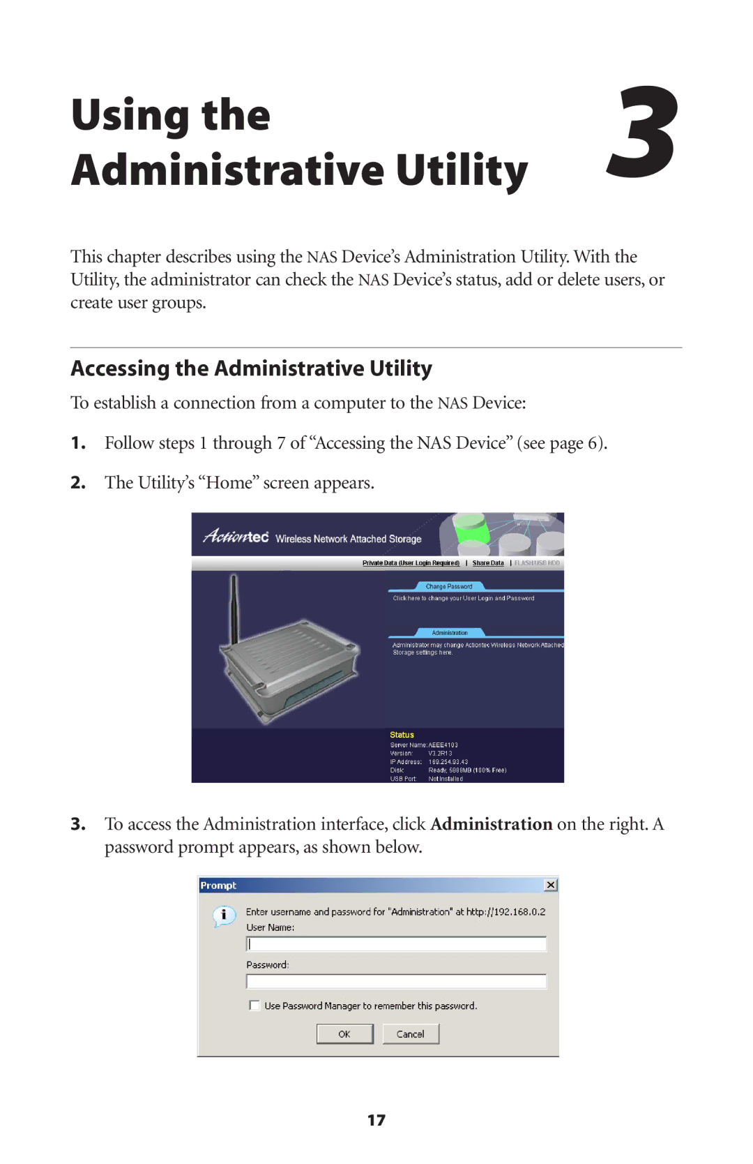 Actiontec electronic WNS100-160, WNS100-250, WNS100-200 Using Administrative Utility, Accessing the Administrative Utility 