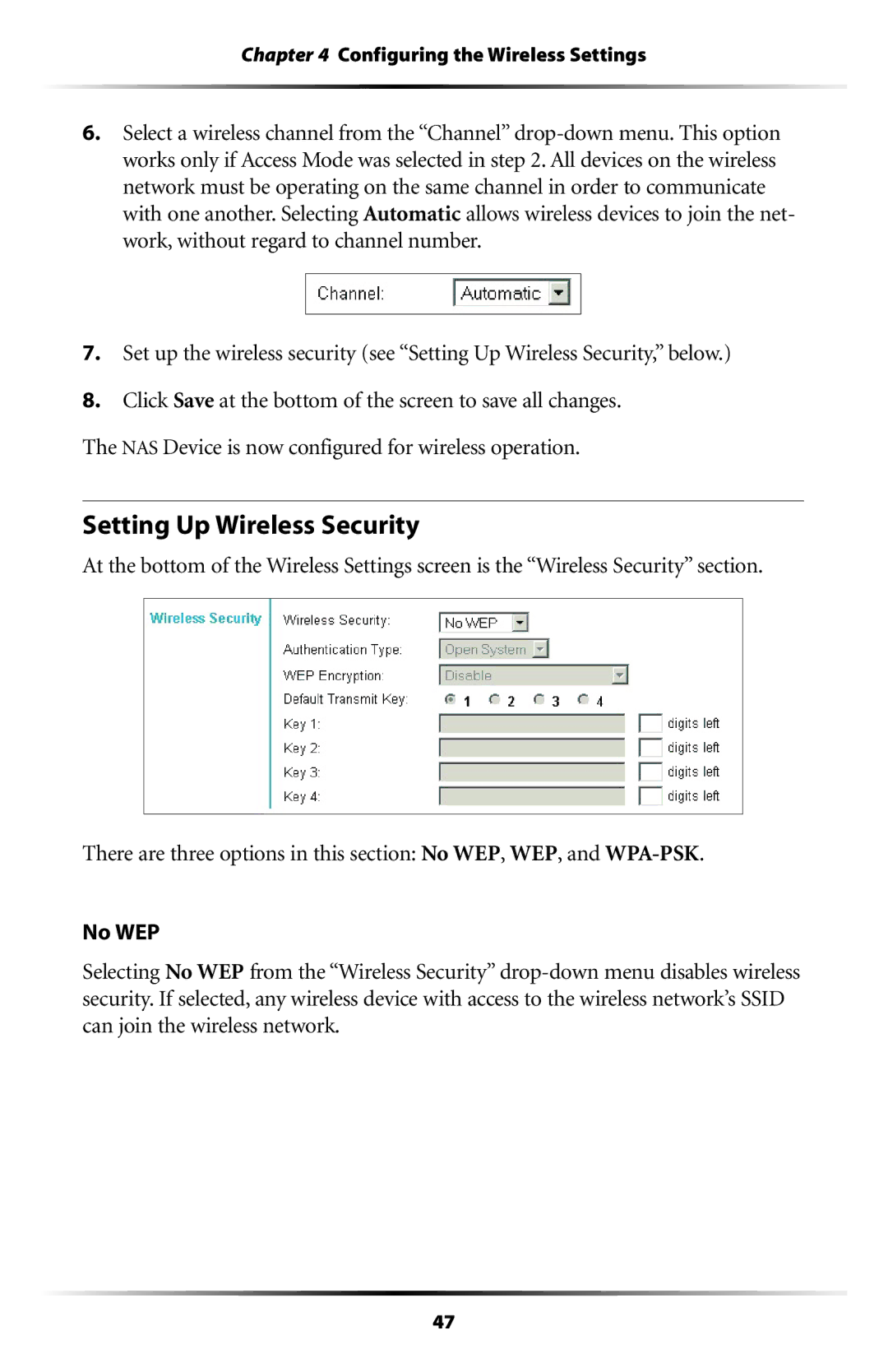 Actiontec electronic WNS100-160, WNS100-250, WNS100-200 Setting Up Wireless Security, Configuring the Wireless Settings 