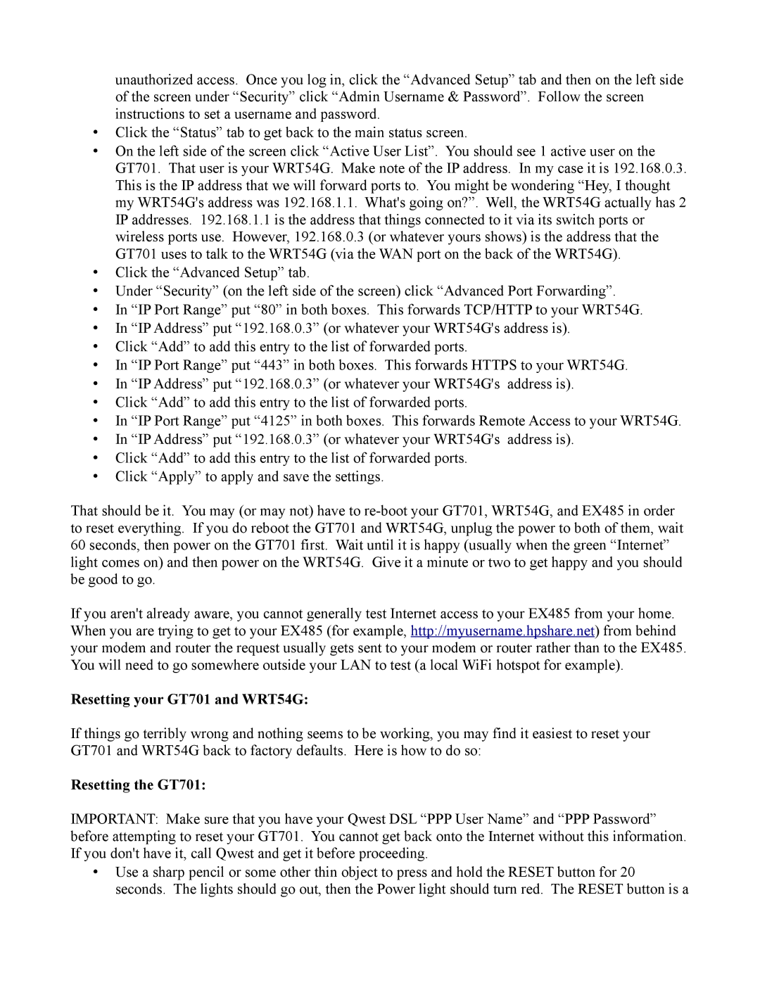 Actiontec electronic manual Resetting your GT701 and WRT54G, Resetting the GT701 