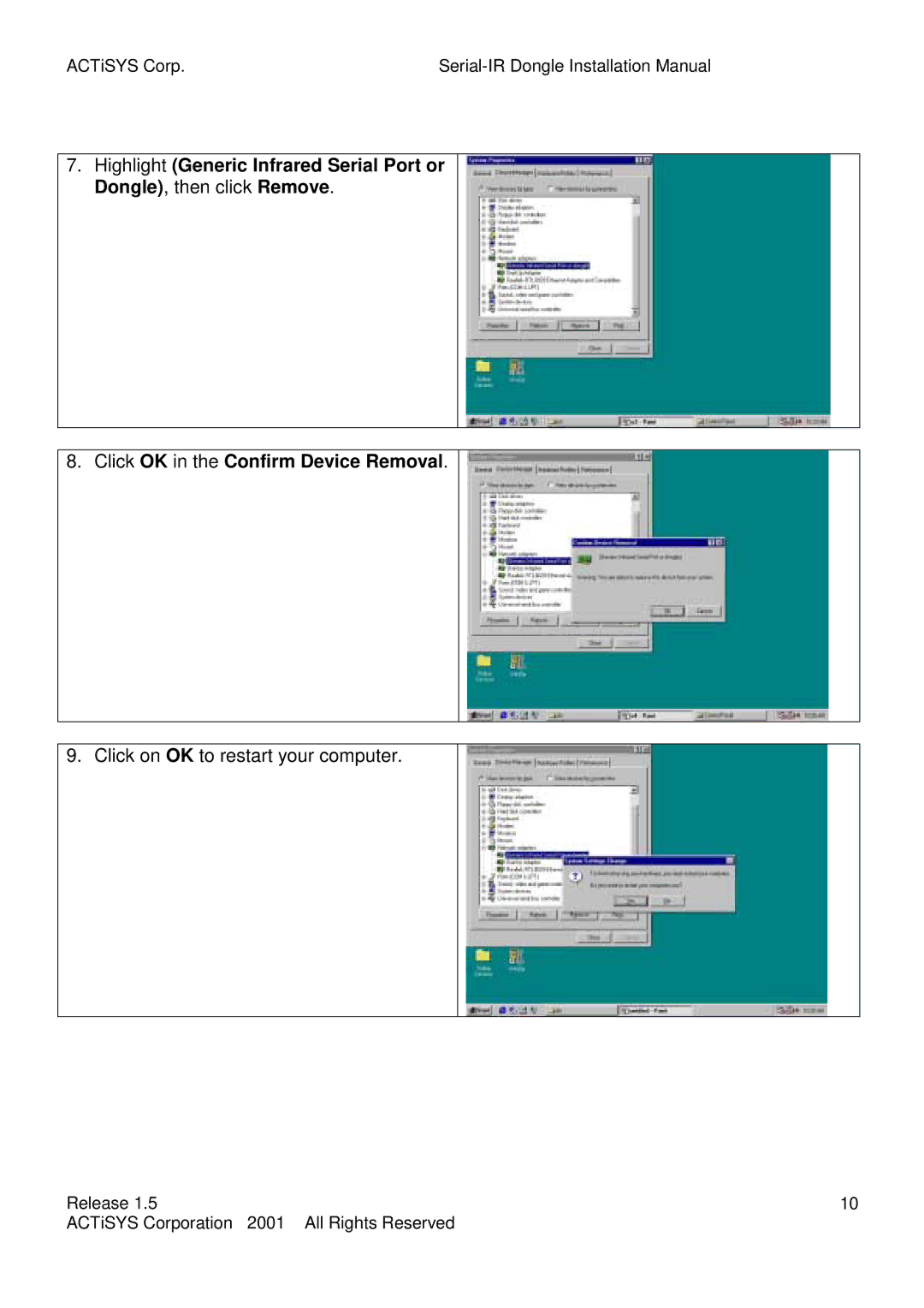 ACTiSYS ACT-IR220L, ACT-IR200L user manual Click OK in the Confirm Device Removal 