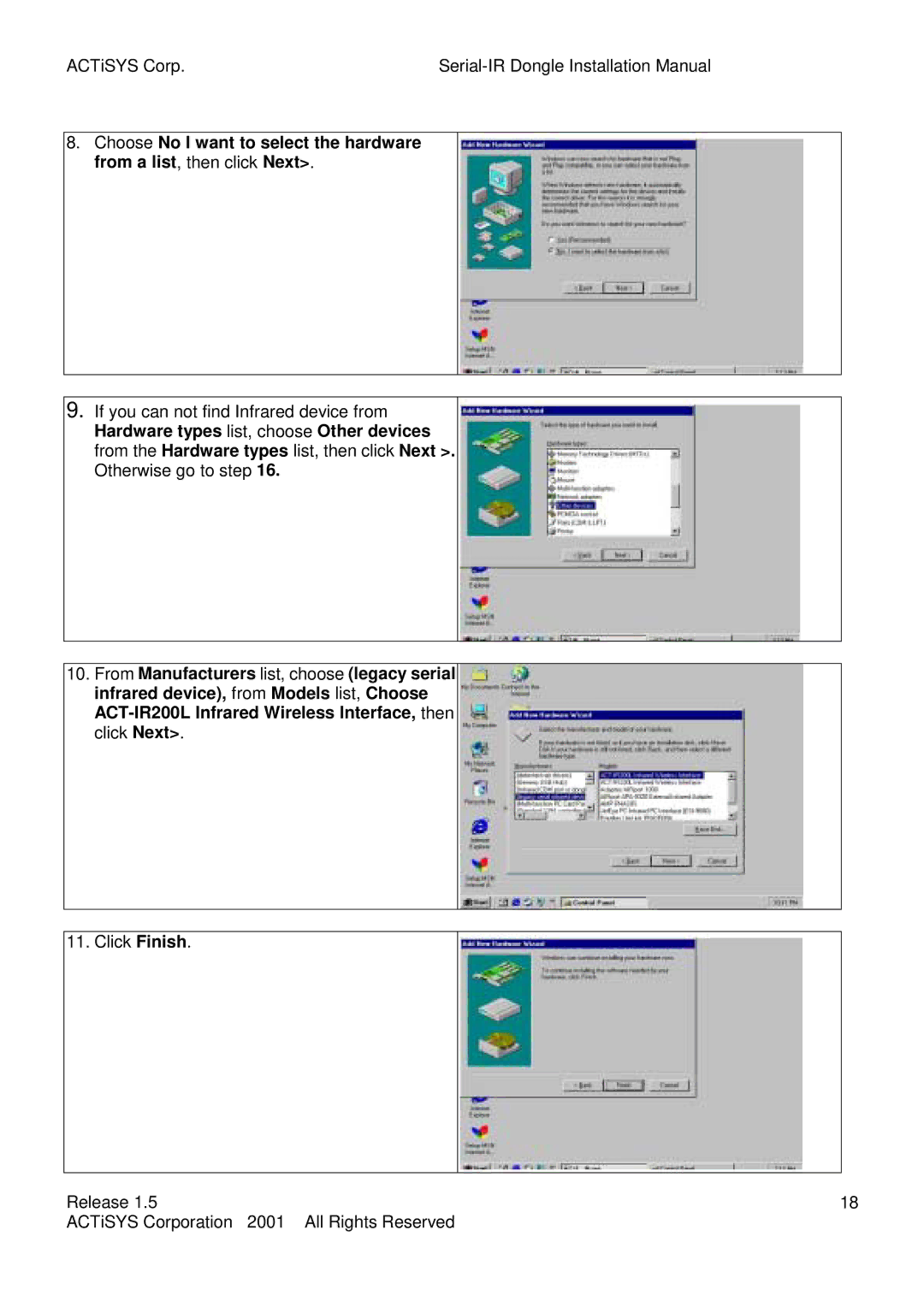 ACTiSYS ACT-IR220L, ACT-IR200L user manual Click Finish Release ACTiSYS Corporation All Rights Reserved 