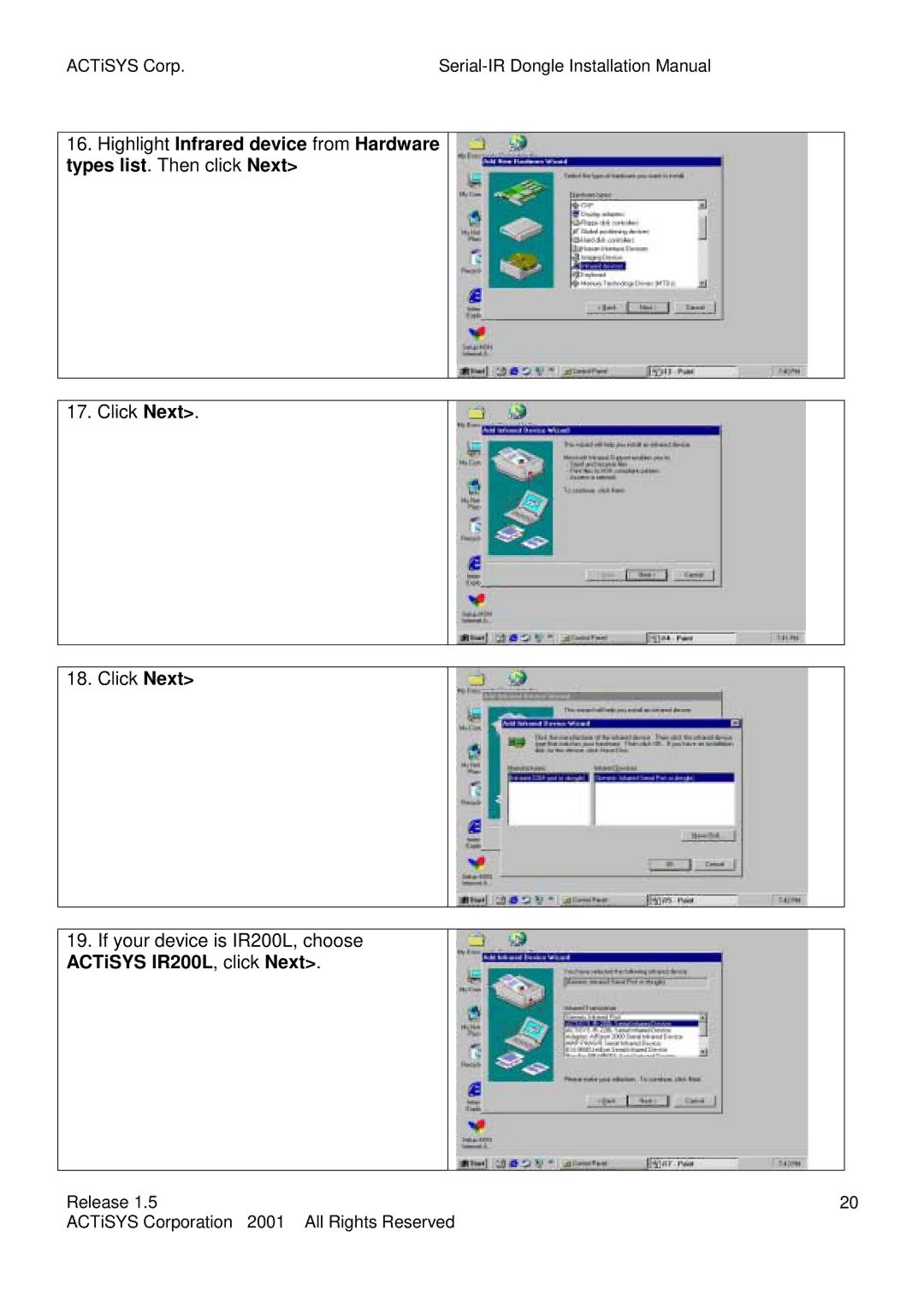 ACTiSYS ACT-IR220L, ACT-IR200L user manual ACTiSYS Corp Serial-IR Dongle Installation Manual 