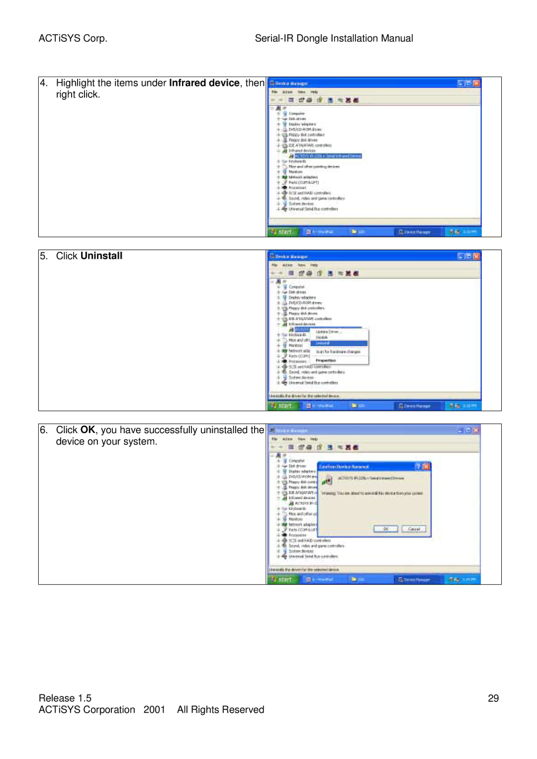 ACTiSYS ACT-IR200L, ACT-IR220L user manual Click Uninstall 