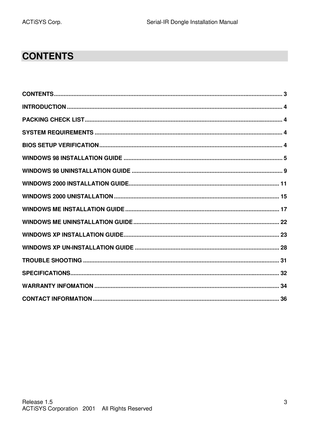 ACTiSYS ACT-IR200L, ACT-IR220L user manual Contents 