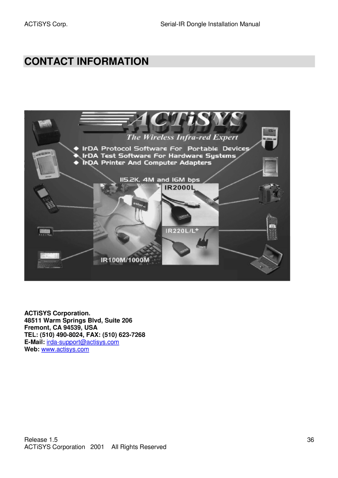 ACTiSYS ACT-IR220L, ACT-IR200L user manual Contact Information 