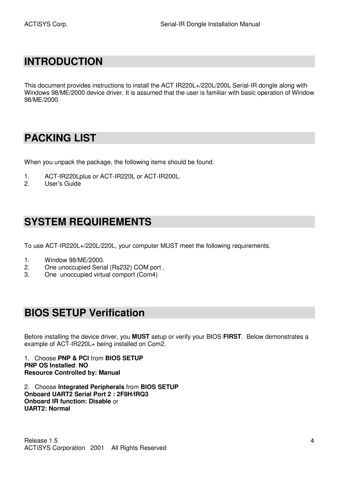 ACTiSYS ACT-IR220L, ACT-IR200L user manual Introduction, Packing List, System Requirements 