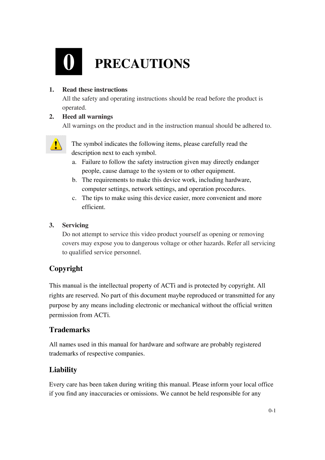 ACTiSYS CAM-6500 user manual Copyright, Trademarks, Liability 