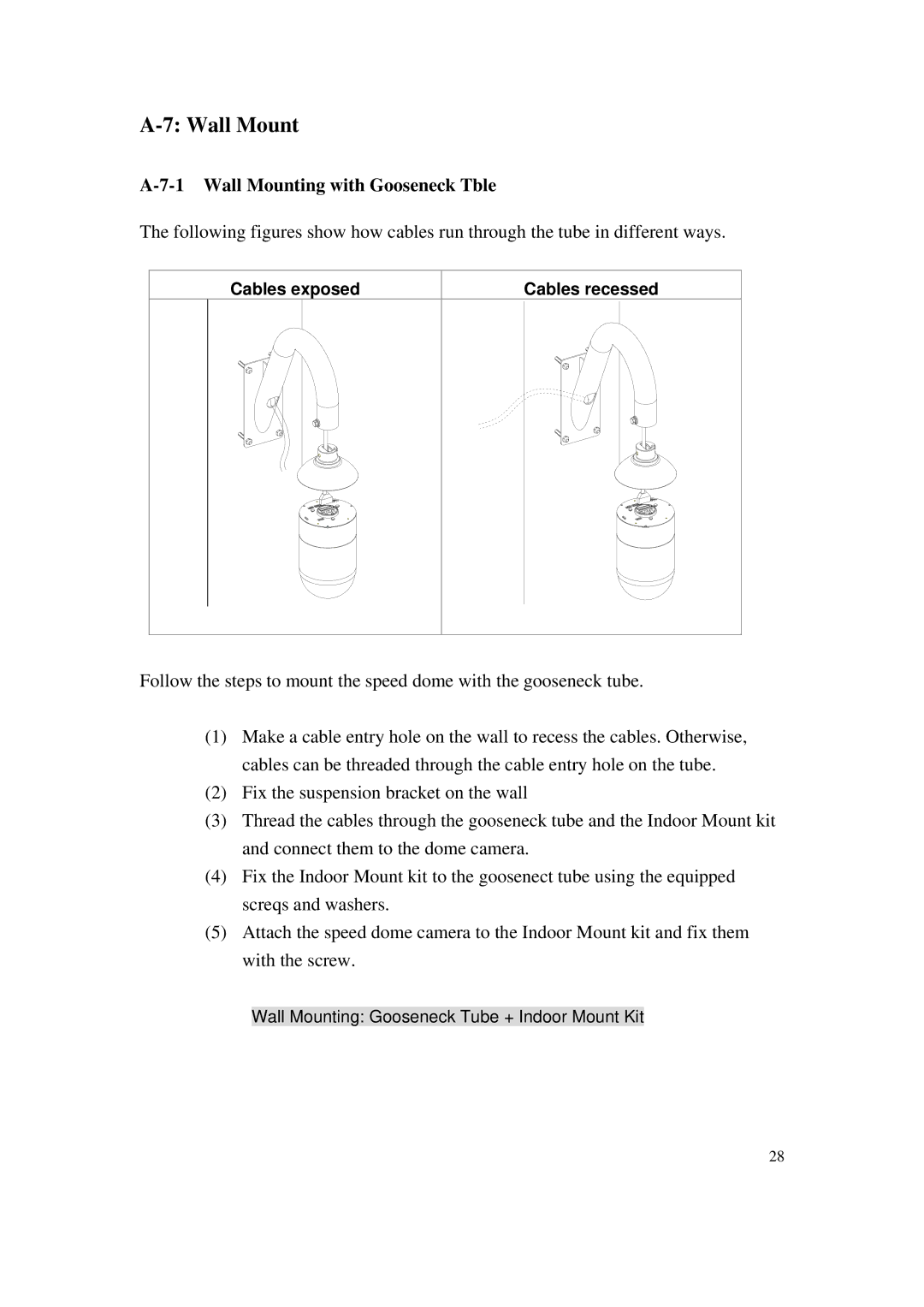 ACTiSYS CAM-6500 user manual Wall Mounting with Gooseneck Tble 