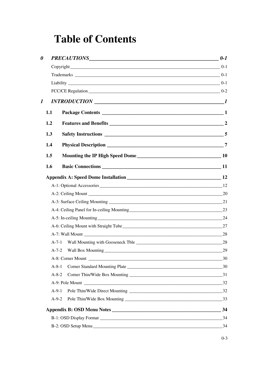 ACTiSYS CAM-6500 user manual Table of Contents 