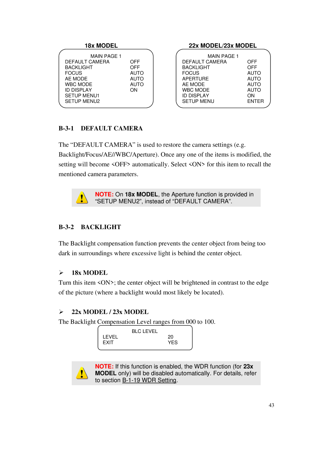 ACTiSYS CAM-6500 user manual Default Camera, Backlight 