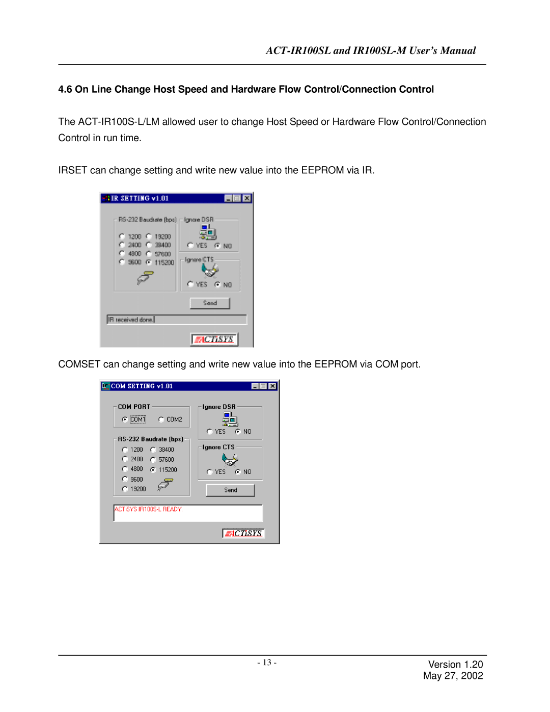 ACTiSYS IR100SLM user manual ACT-IR100SL and IR100SL-M User’s Manual 