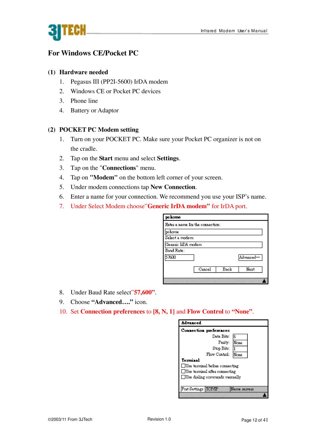 ACTiSYS PP2-5600 user manual For Windows CE/Pocket PC, Pocket PC Modem setting, Choose Advanced…. icon 