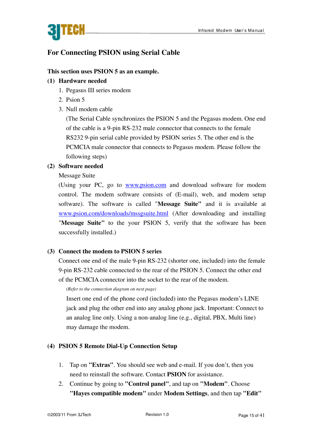 ACTiSYS PP2-5600 For Connecting Psion using Serial Cable, This section uses Psion 5 as an example Hardware needed 