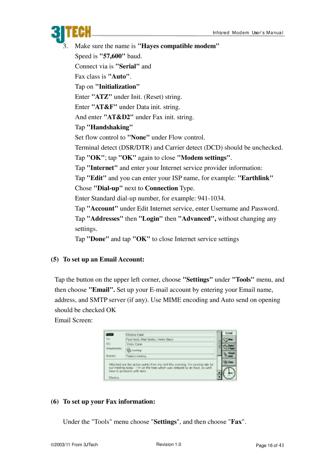 ACTiSYS PP2-5600 user manual Tap on Initialization, To set up an Email Account, To set up your Fax information 