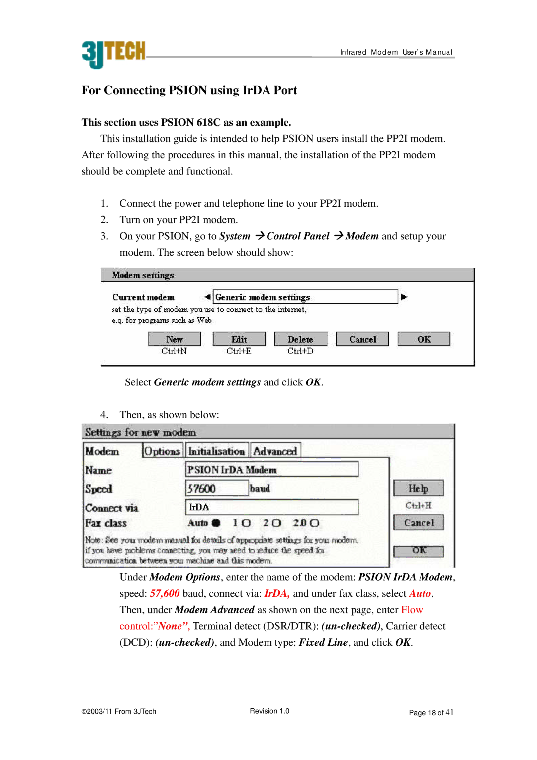 ACTiSYS PP2-5600 user manual For Connecting Psion using IrDA Port, This section uses Psion 618C as an example 