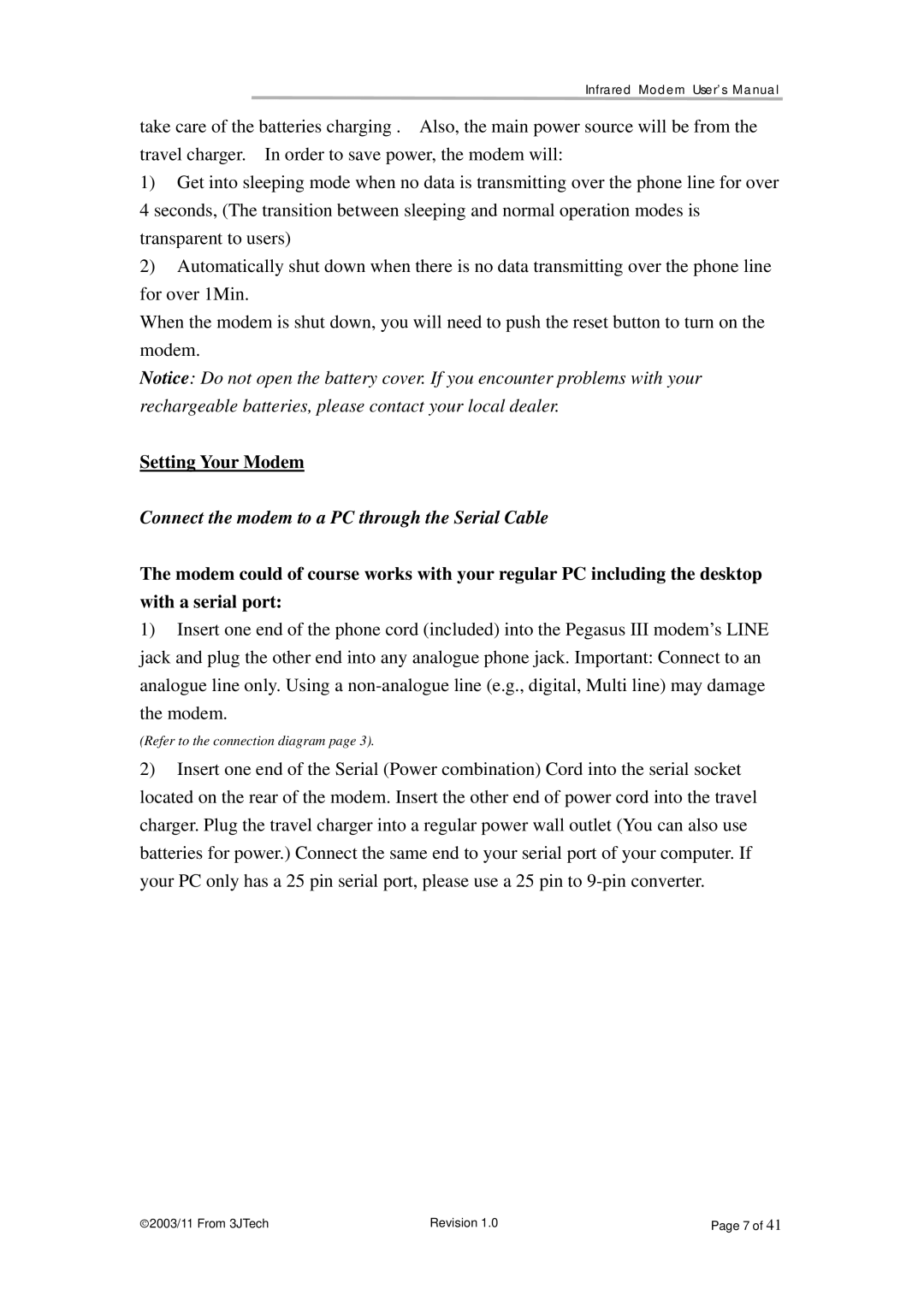 ACTiSYS PP2-5600 user manual Setting Your Modem, Connect the modem to a PC through the Serial Cable 