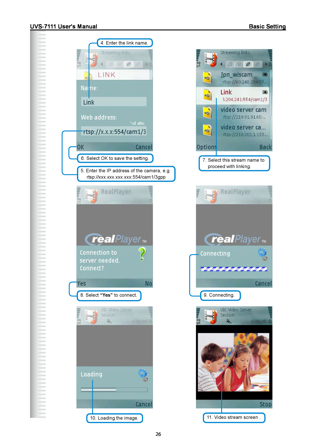 Active Thermal Management UVS-7111 Users Manual, Basic Setting, Enter the link name 6. Select OK to save the setting 