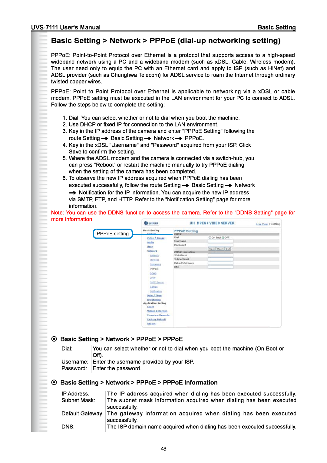 Active Thermal Management manual Basic Setting Network PPPoE dial-up networking setting, UVS-7111 Users Manual 