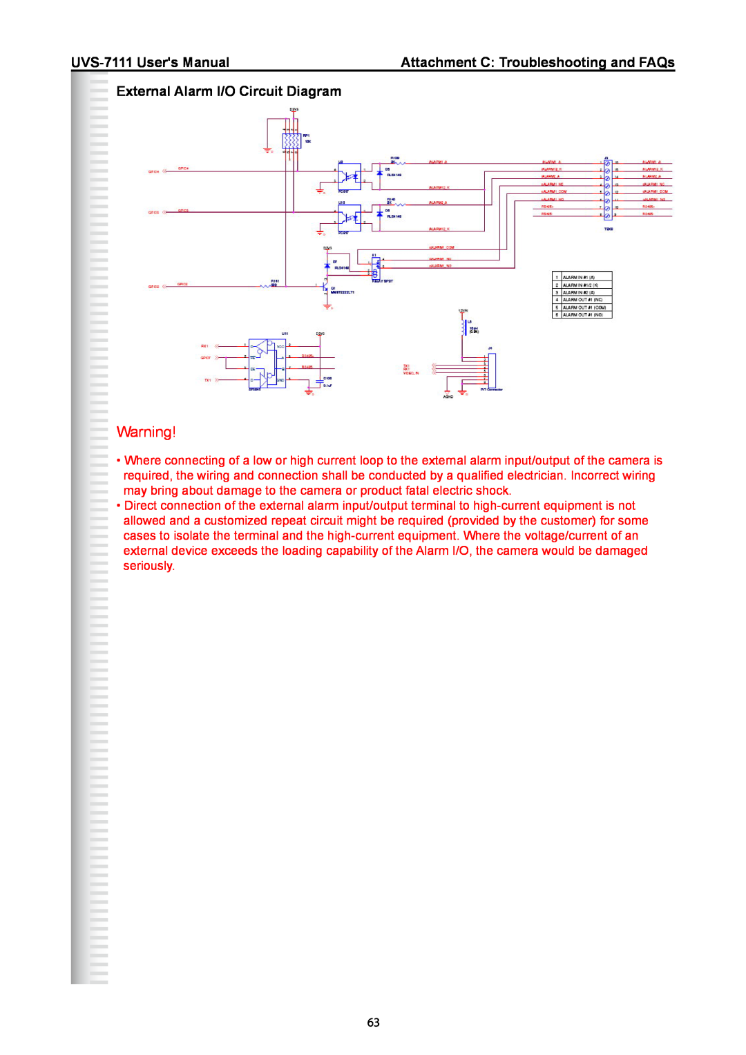 Active Thermal Management UVS-7111 manual Attachment C Troubleshooting and FAQs, External Alarm I/O Circuit Diagram 