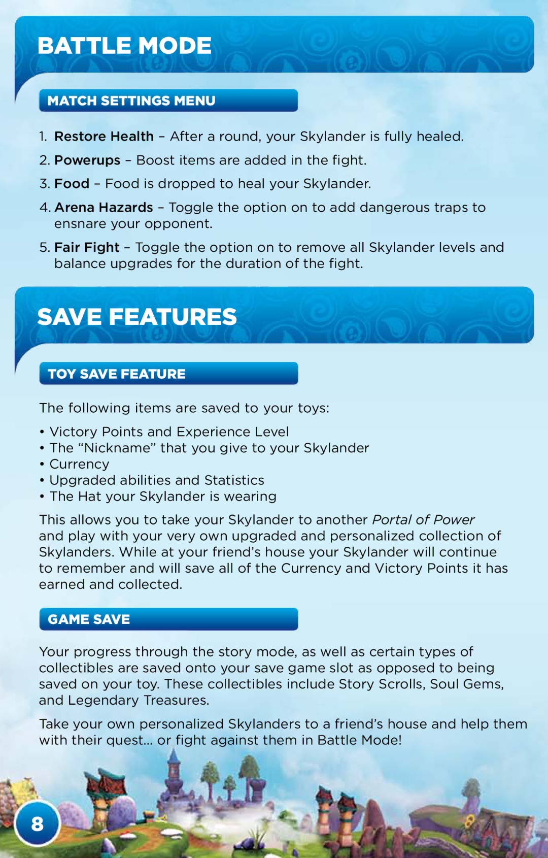 Activision 47875841512 manual Match settings menu, Toy Save Feature, Game Save 