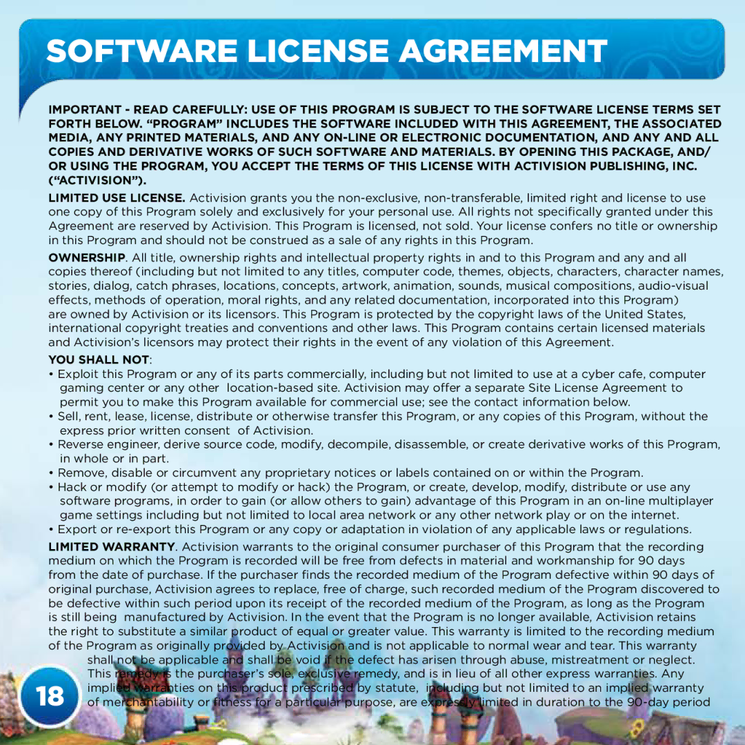 Activision 47875841543 manual Software license agreement, YOU Shall not 