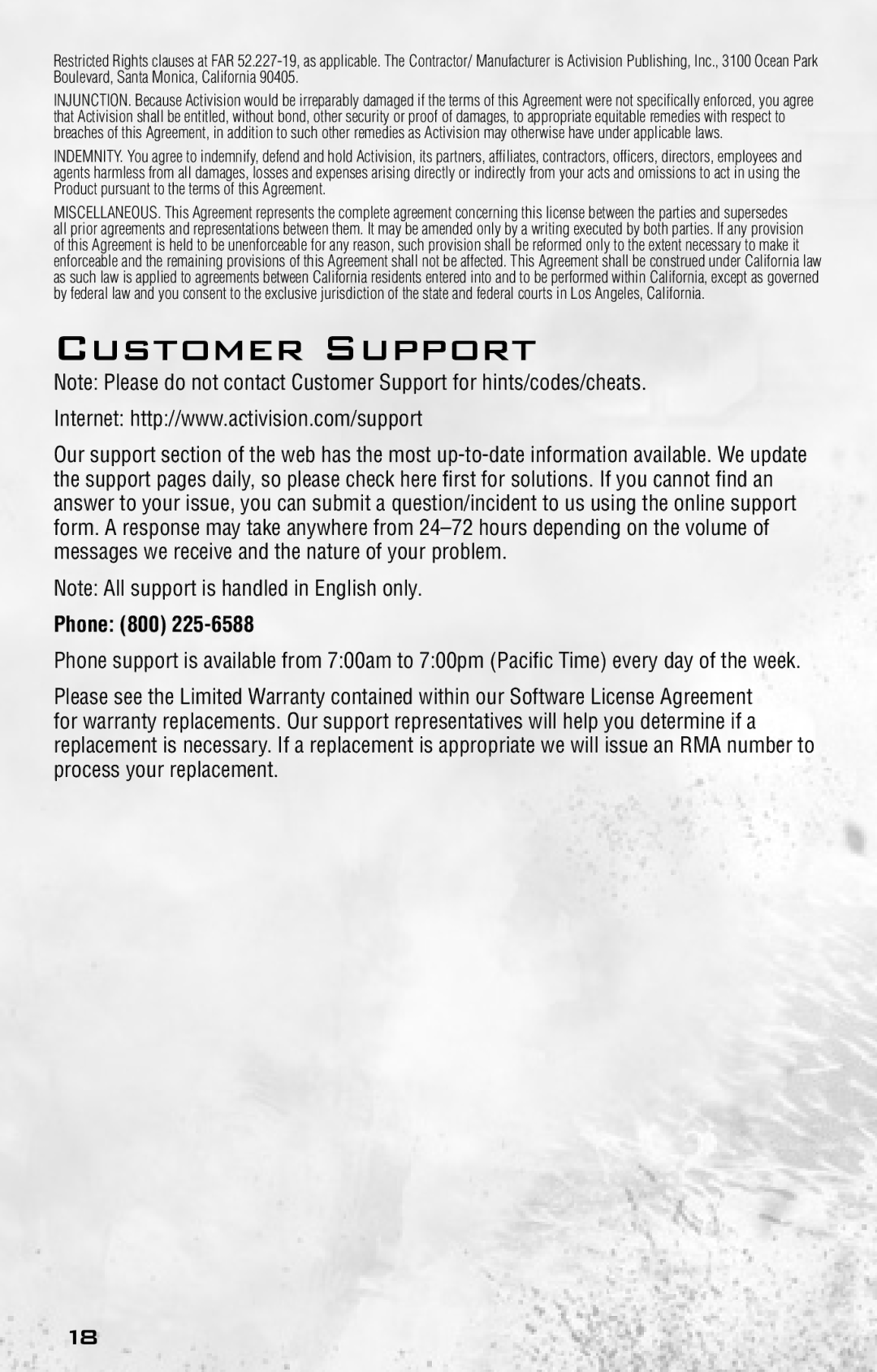 Activision 47875842069 manual Customer Support, Phone 800 
