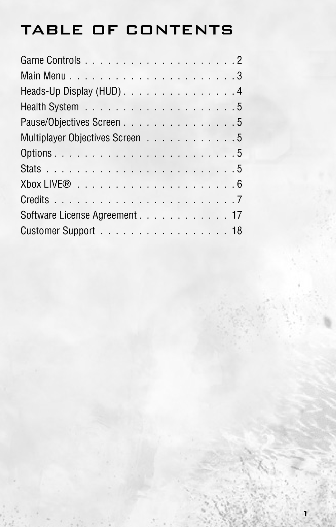 Activision 47875842069 manual Table of Contents 