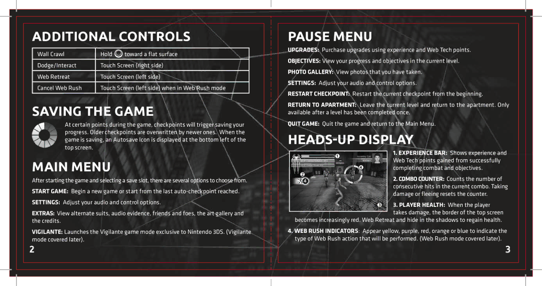 Activision 47875843530 manual Additional Controls, Saving the Game, Main Menu, Pause Menu, Heads-Up Display 