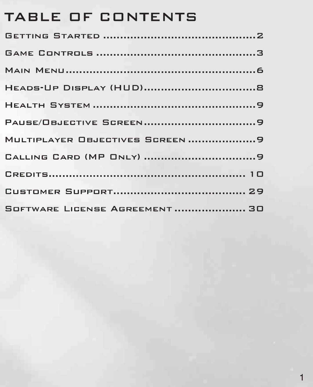 Activision 47875843837 manual Table of Contents 