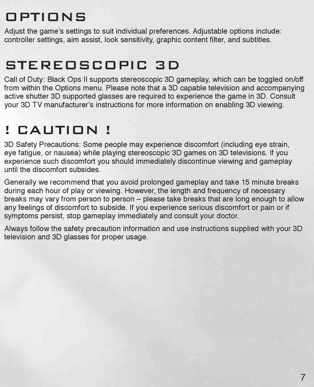 Activision 47875843837 manual Options, Stereoscopic 3D 