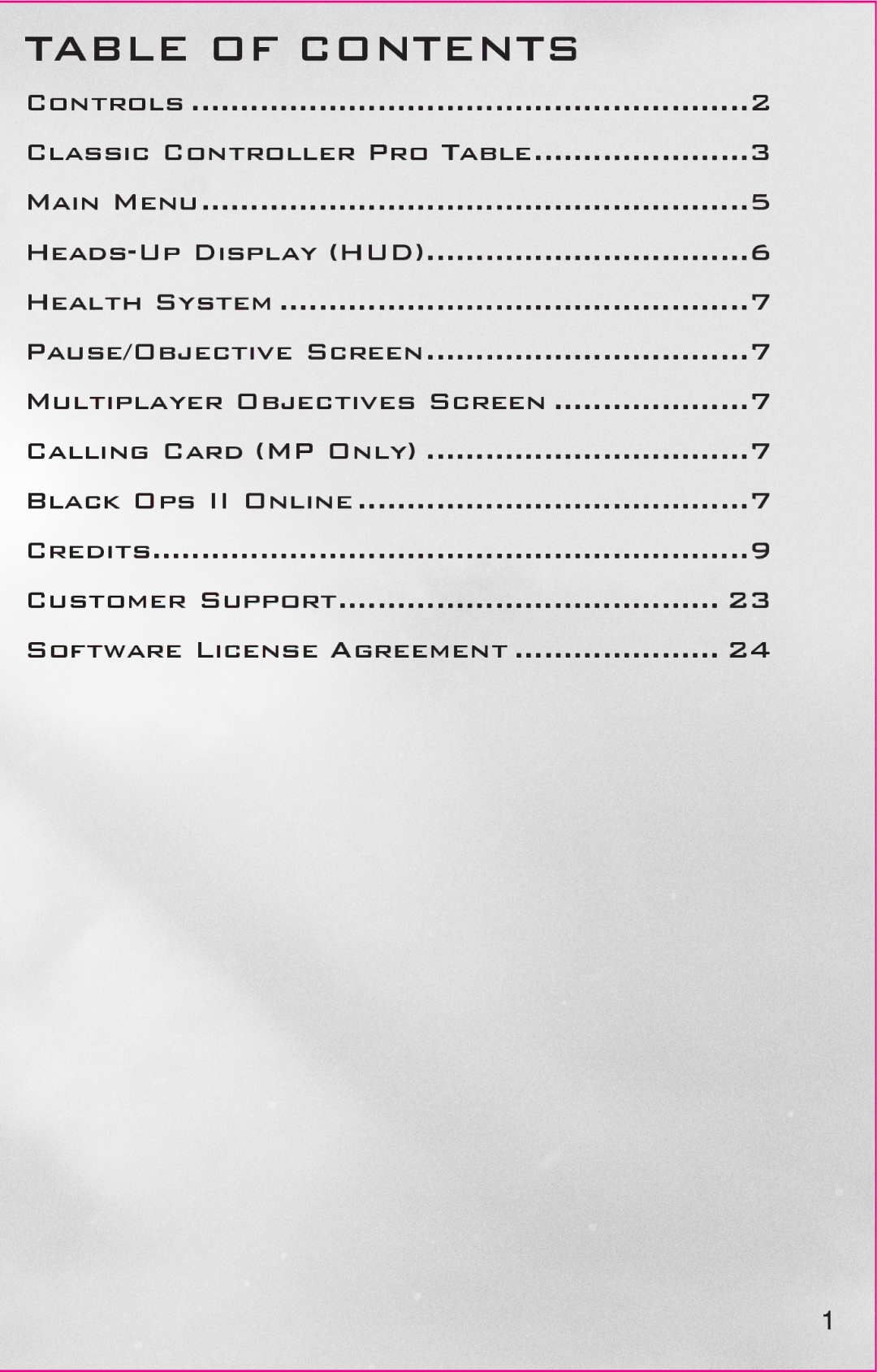 Activision 47875843875 manual Table of Contents 