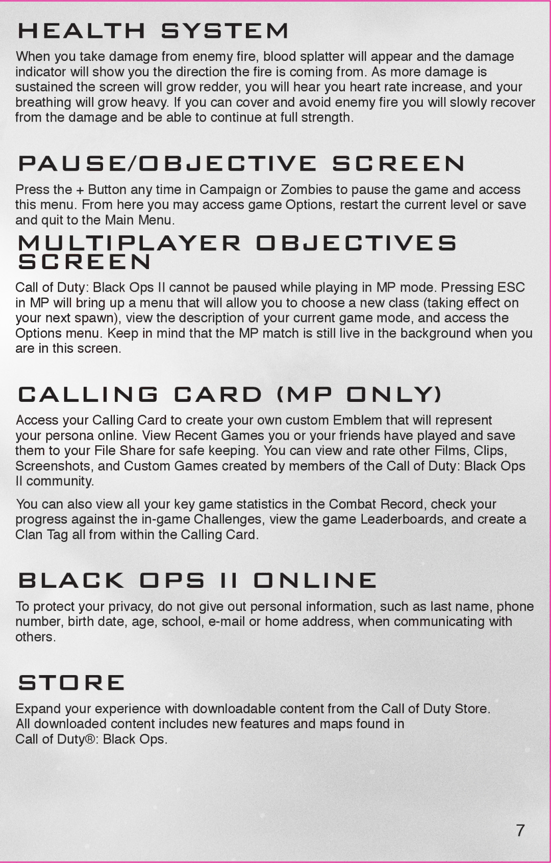 Activision 47875843875 Health System, PAUSE/OBJECTIVE Screen, Multiplayer Objectives Screen, Calling Card MP only, Store 