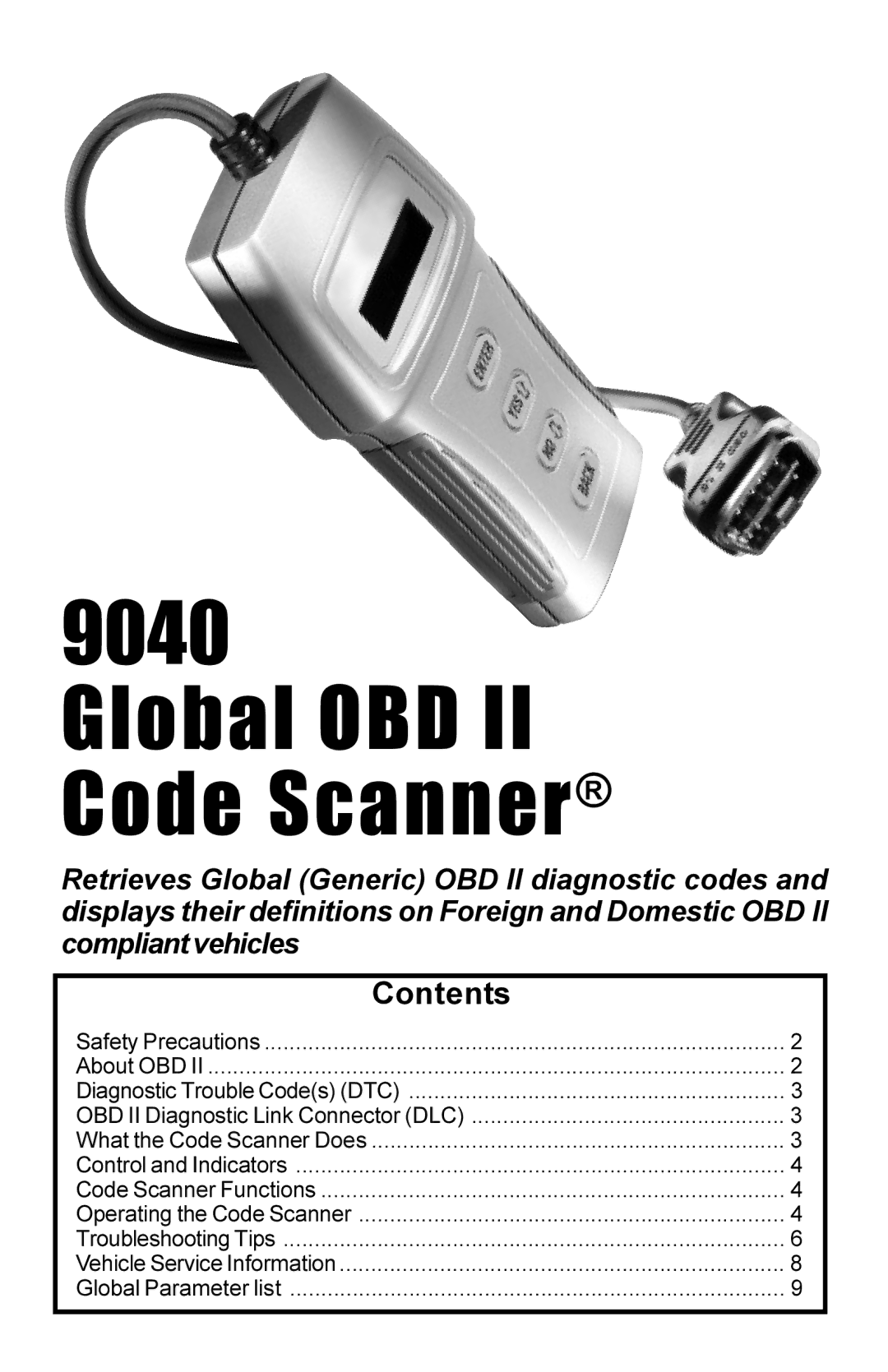 Actron 9040 manual Global OBD II Code Scanner 